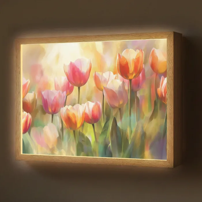 Tulpen - Sprookjesachtig - Kleurrijk Light Box met batterij (Wandlamp) middel -z3d_website