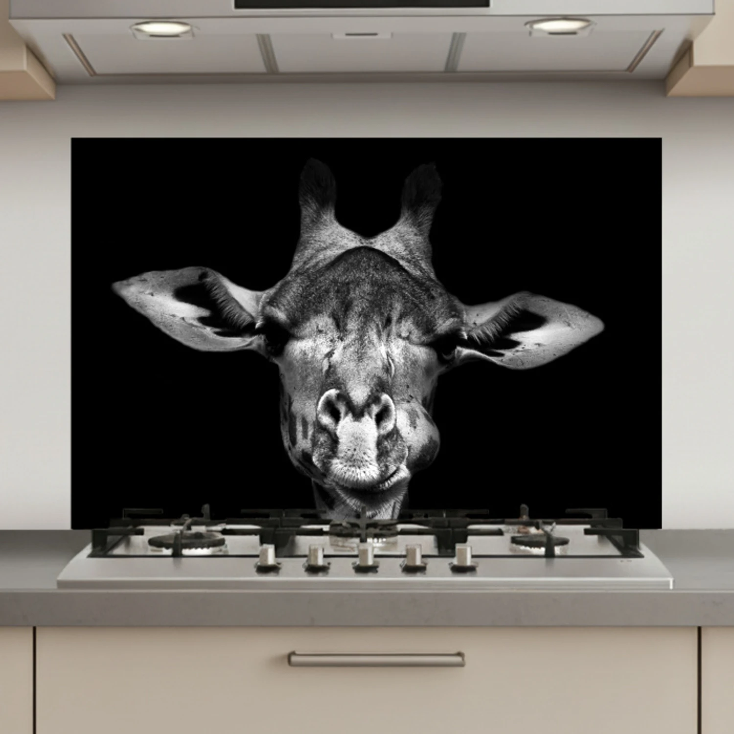 Giraffe - Portret - Dieren - Zwart - Wit keuken achterwand spatscherm klein -3d_website