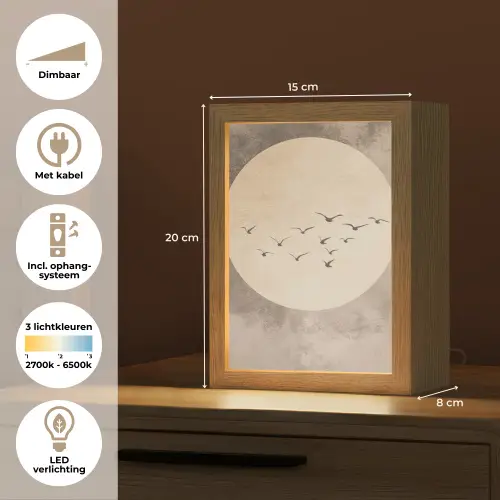 Vogel - Beige - Japandi Light Box met kabel (Tafellamp) klein -USP_NL