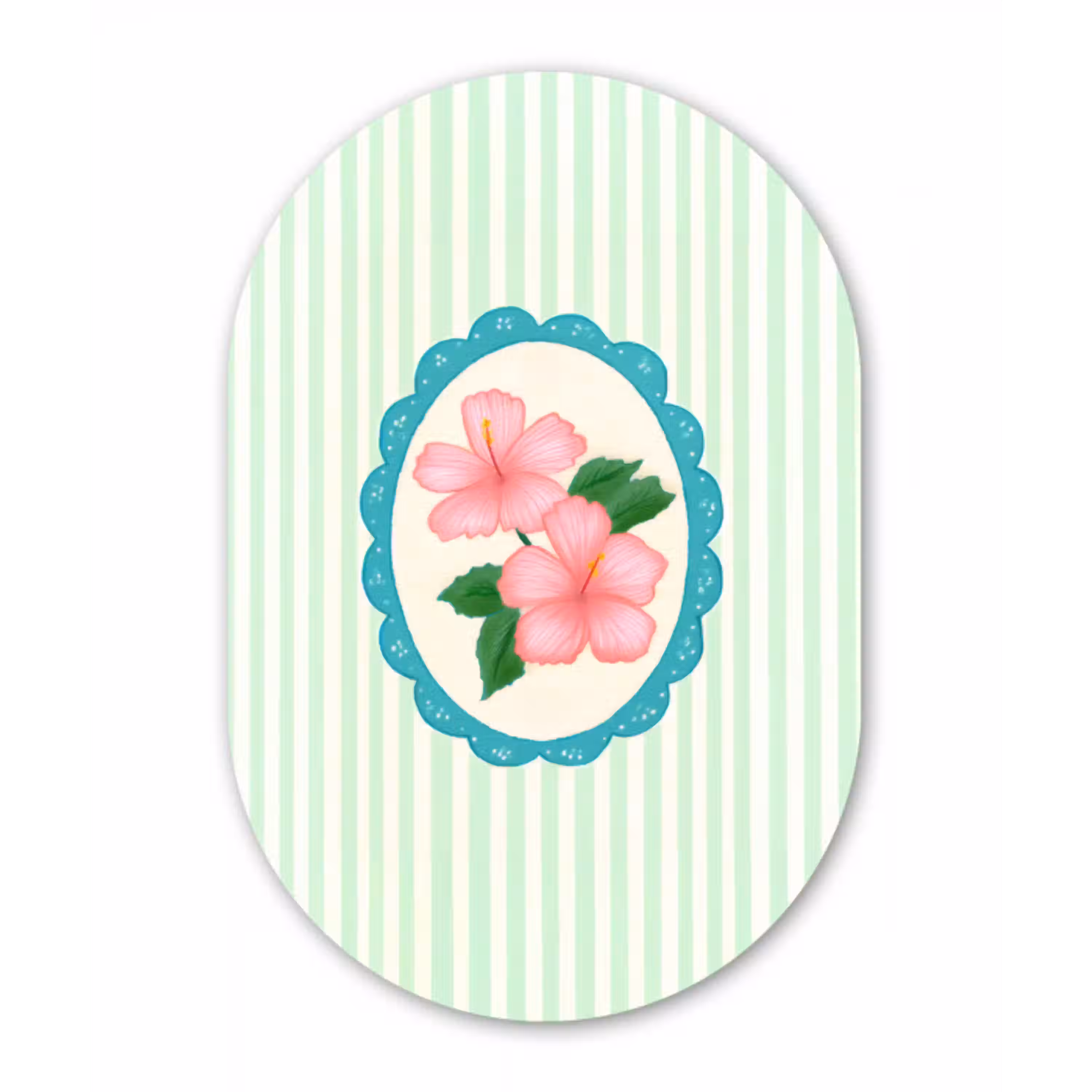 Bloemen - Ovaal - Strepen - Groen Wandcirkel Ovaal Glas middel -3d