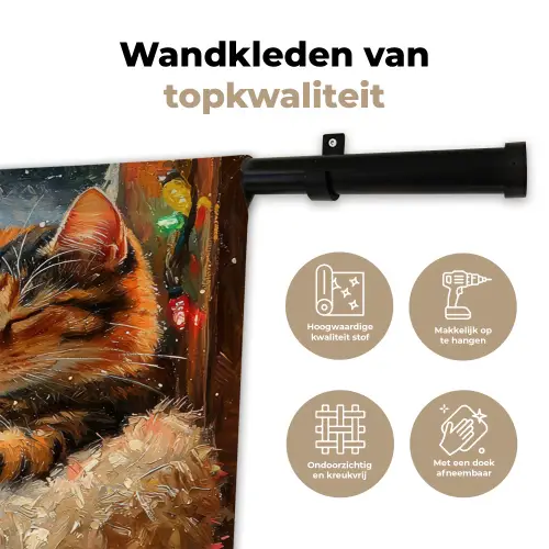 Kat - Kerst - Winter - Dier Wandkleed katoen klein -sfeer2