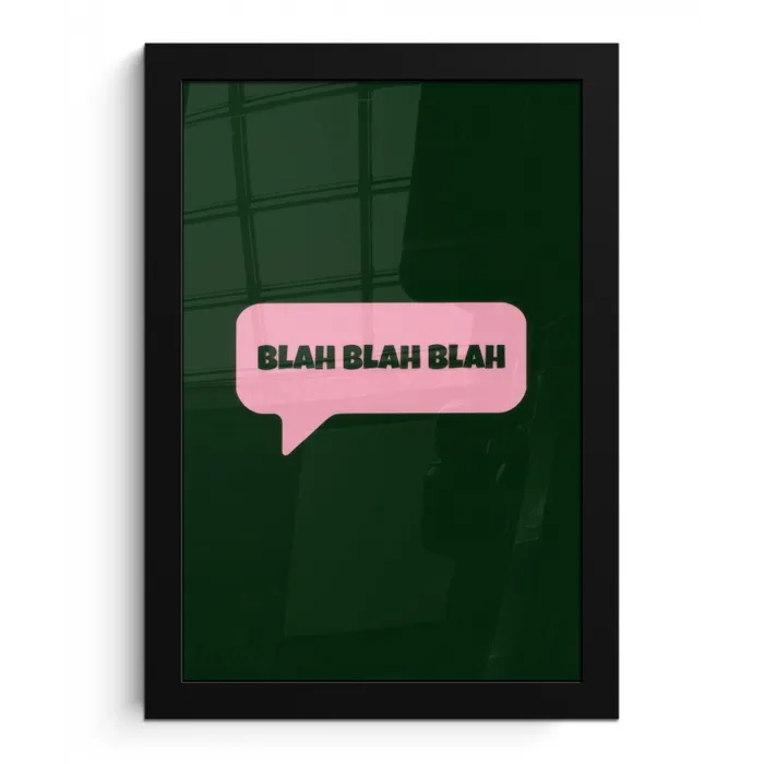 Tekstwolk - BLAH BLAH BLAH - Roze fotolijst zwart zonder passe partout klein -3d
