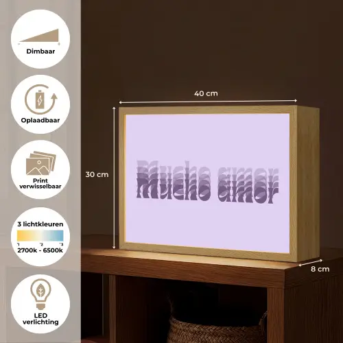 Mucho amor - Paars - Gelaagde letters Light Box met batterij (Wandlamp) middel -USP_websiteoverzichtNL