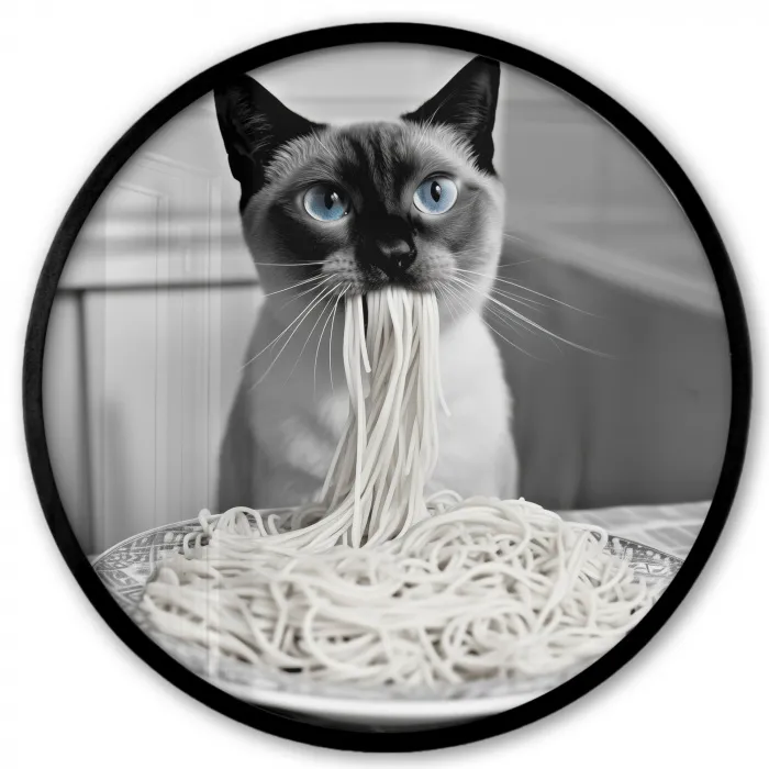Kat - Siamees - Zwart Wit - Schattig - Dieren Fotolijst rond zonder passe partout klein -3d