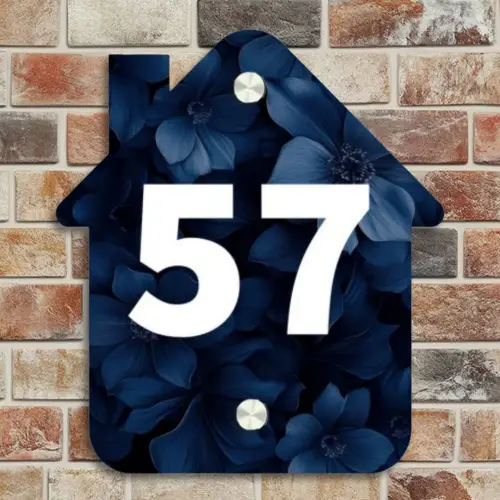 Blauwe bloemen - Traditioneel Naambord Huisje klein -sfeer6