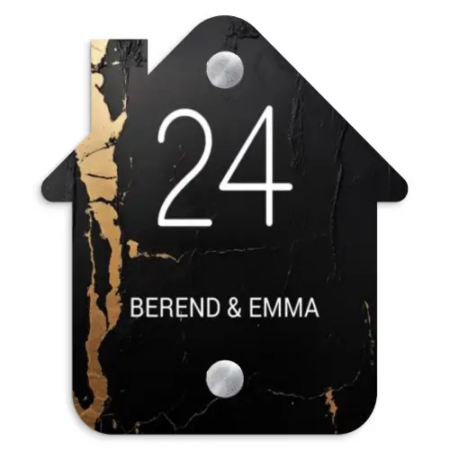 Zwart goud structuur - Klassiek Naambord Huisje klein -3d