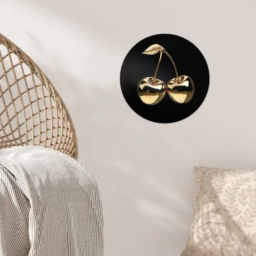 Kersen - Zwart - Goud - Chrome Wandcirkel behangsticker klein -sfeer4