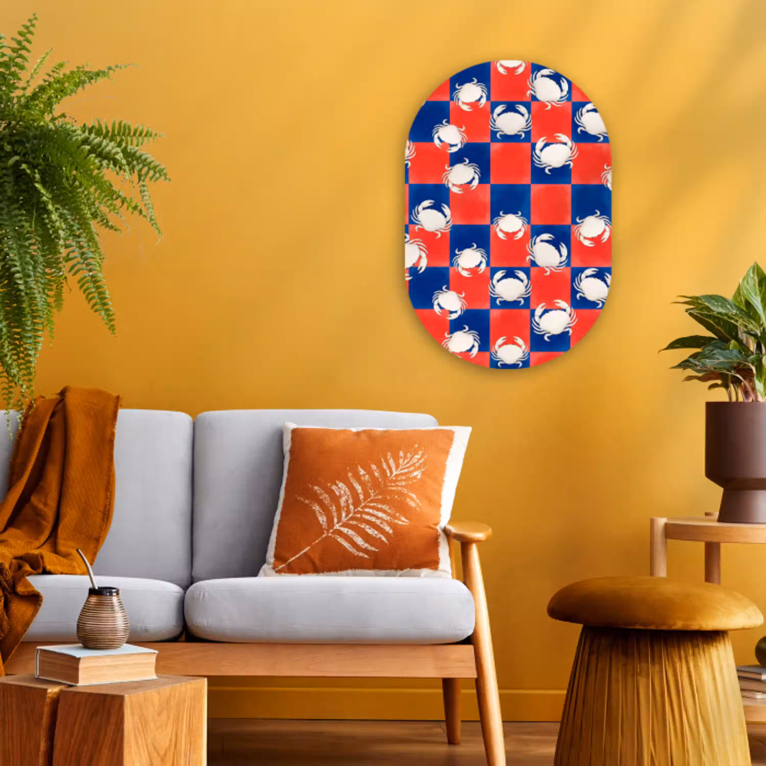 Patroon - Zeeleven - Rood - Blauw - Abstract Wandcirkel Ovaal Forex klein -sfeer4