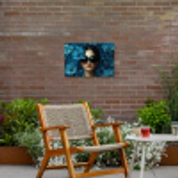 Vrouw - Bloemen - Blauw - Aesthetic - Luxe Tuinposter op houten frame 2 cm dik klein -sfeer3