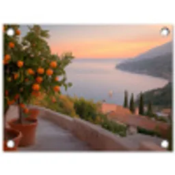 Middelandse zee - Sinaasappel - Heuvels - Zee tuinposter los doek klein -3d