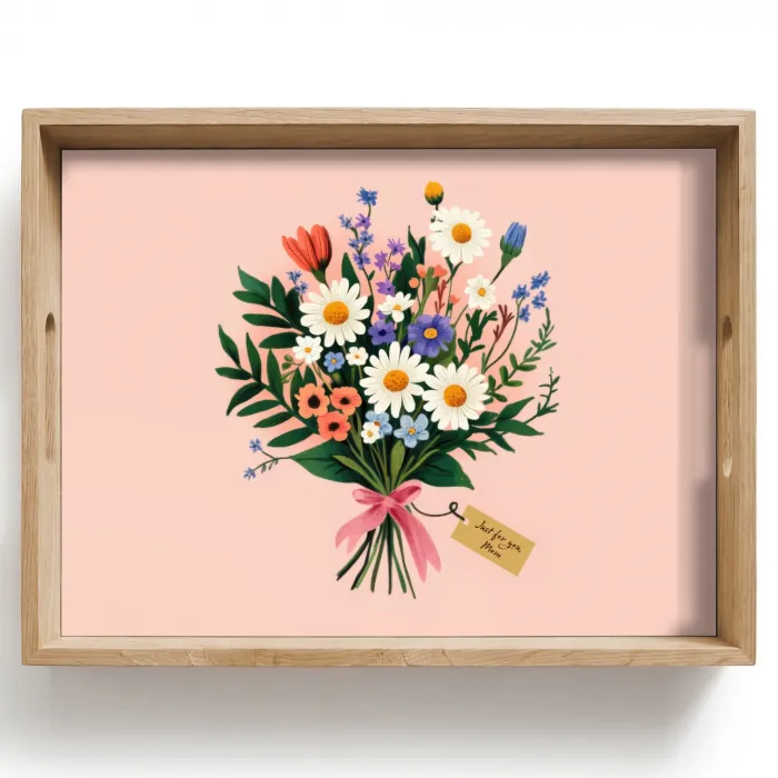 Margrieten - Boeket - Strikje - Roze Dienblad Rechthoek middel -z3d_shopping