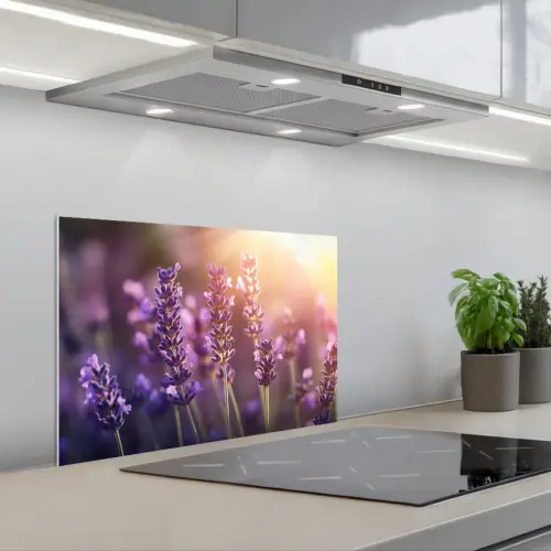 Lavendelbloemen - Paars - Zonlicht keuken achterwand spatscherm klein -3d_schuin