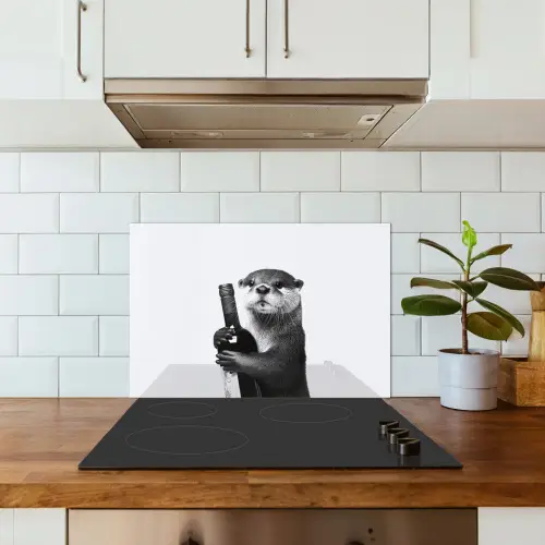Wijnfles - Otter - Zwart keuken achterwand spatscherm klein -sfeer2