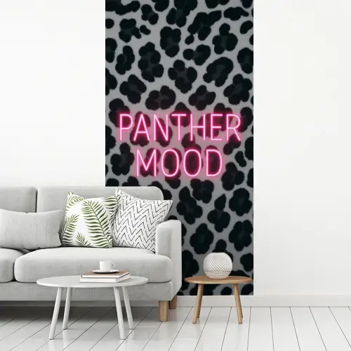 Panterprint - Zwart - Neonletters - Roze fotobehang vinyl groot -woonkamer