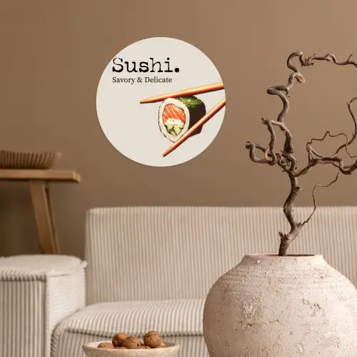 Sushi - Zalm - Rijst - Japans Wandcirkel behangsticker klein -sfeer1