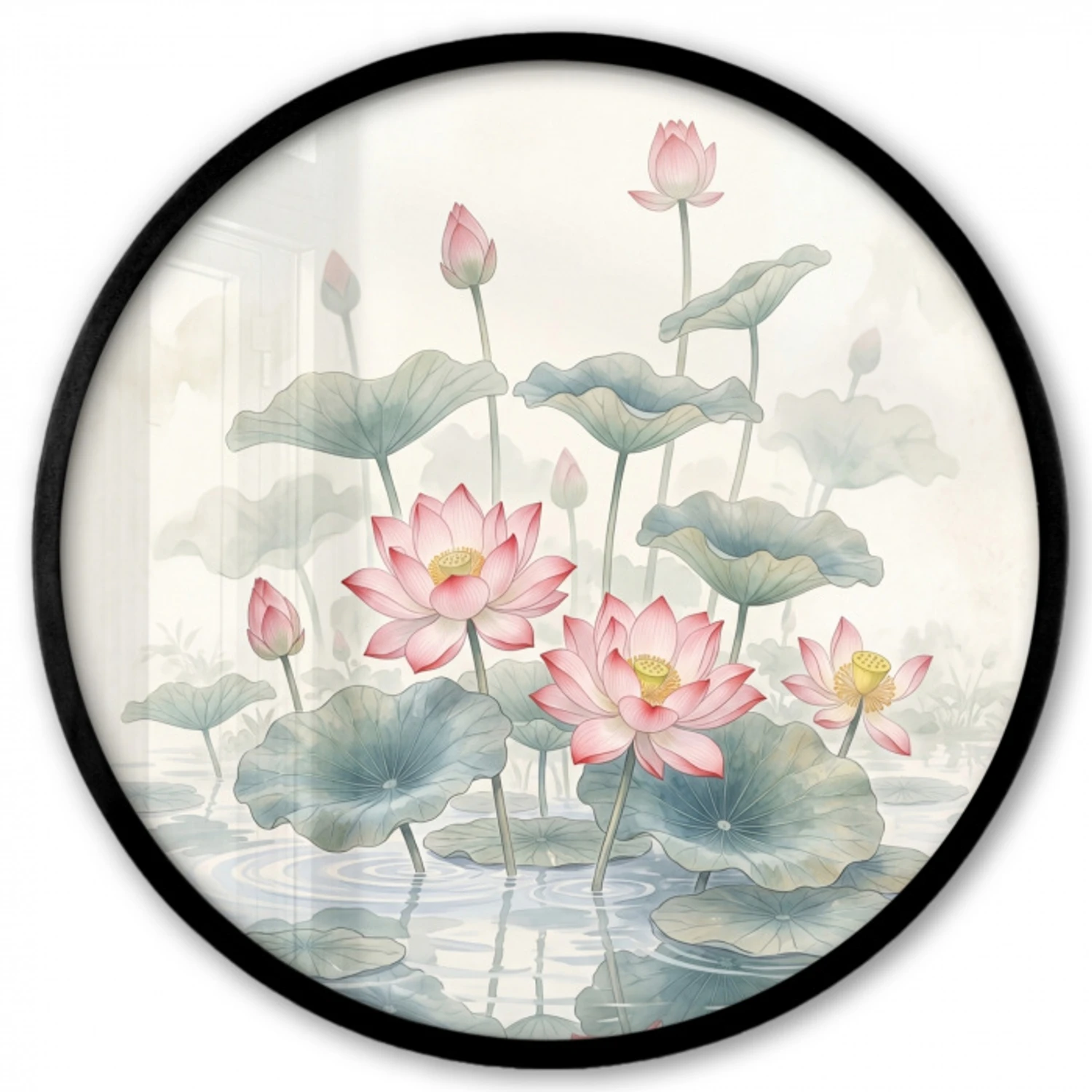 Aquarel - Lotusbloemen - Kleurrijk Fotolijst rond zonder passe partout klein -3d