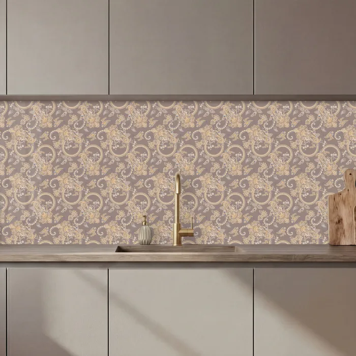 Oosters - Bloemen - Beige - Grijs keuken achterwand 2 middel 871 zz_3dshopping