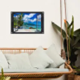 Tropisch strandzicht tuinposter los doek klein -sfeer7