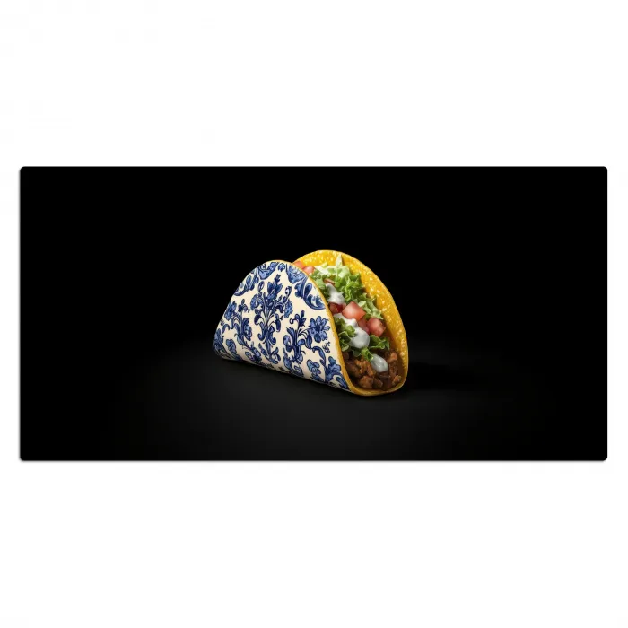 Taco - Vlees - Salade - Delftsblauw - Motief Muismat XXL klein -3d_leeg
