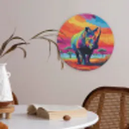 Neushoorn - Zonsondergang - Savanna - Kleurrijk Akoestische PET Vilt - Rond klein -sfeer3