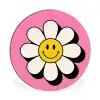 Smiley - Bloem - Roze Wandcirkel aluminium klein -3d
