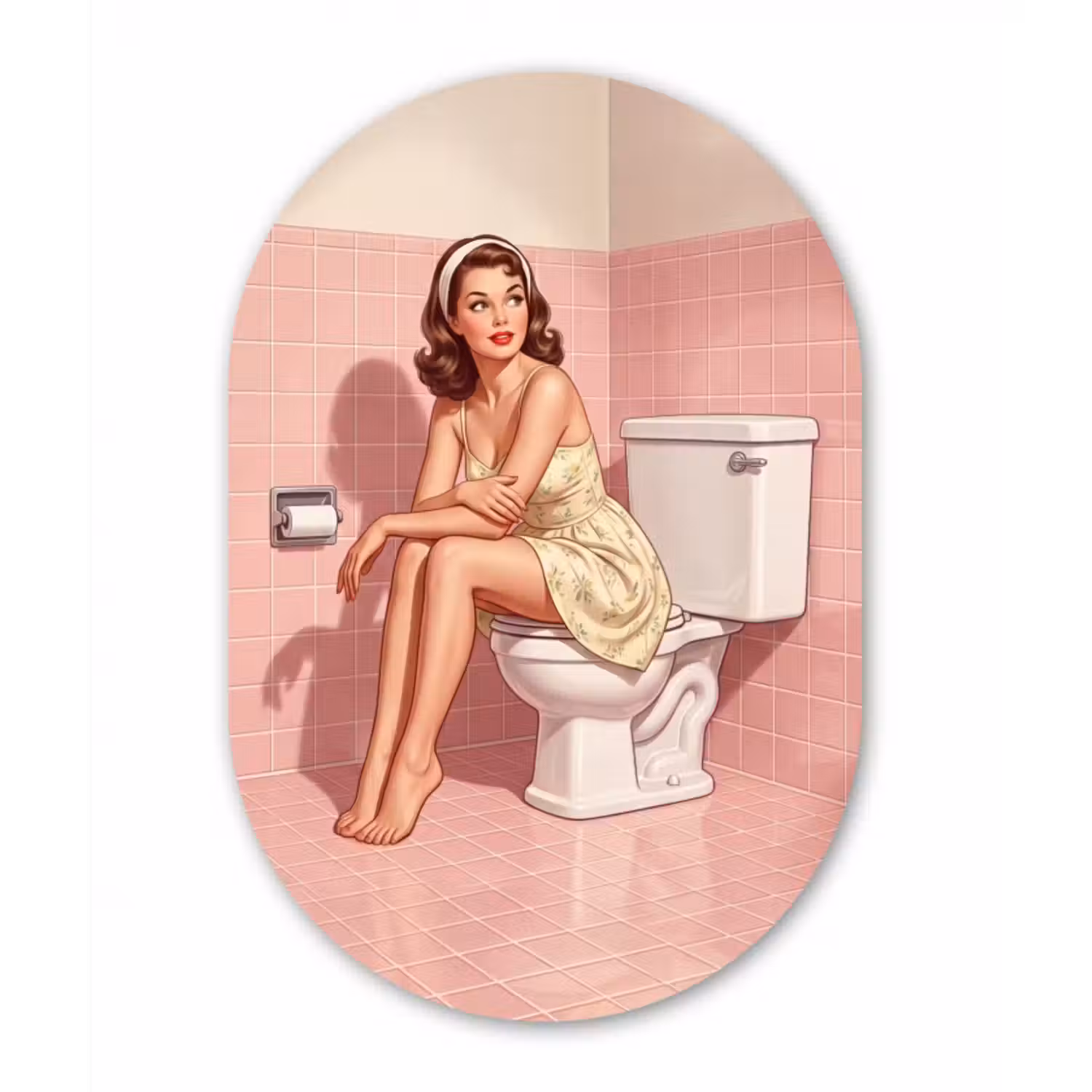 Alu-Dibond-Bild Oval - Rosa - Retro - Frau