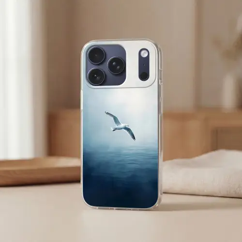 Meeuw - Wit - Zee - Mistig Telefoonhoesje iPhone 17 Pro klein -sfeer2