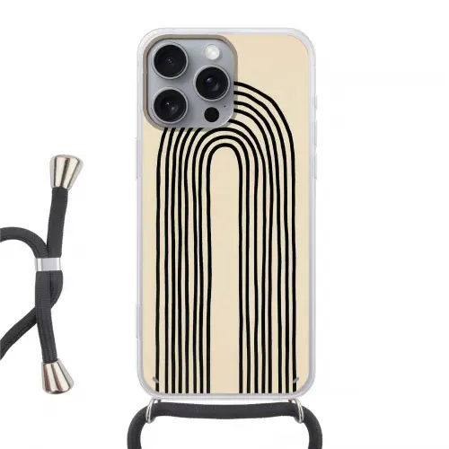 Boogvormen - Zwart - Strak Hoesje iPhone 16 Pro Max met koord klein -3d