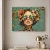 Vrouw - Bloemen - Vlinders - Natuur - Vintage Textielframe zwart klein -sfeer2