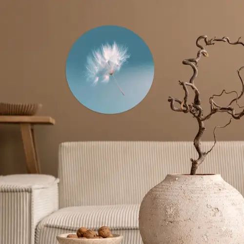 Paardenbloempluisje - Blauw - Lucht Wandcirkel behangsticker klein -sfeer1