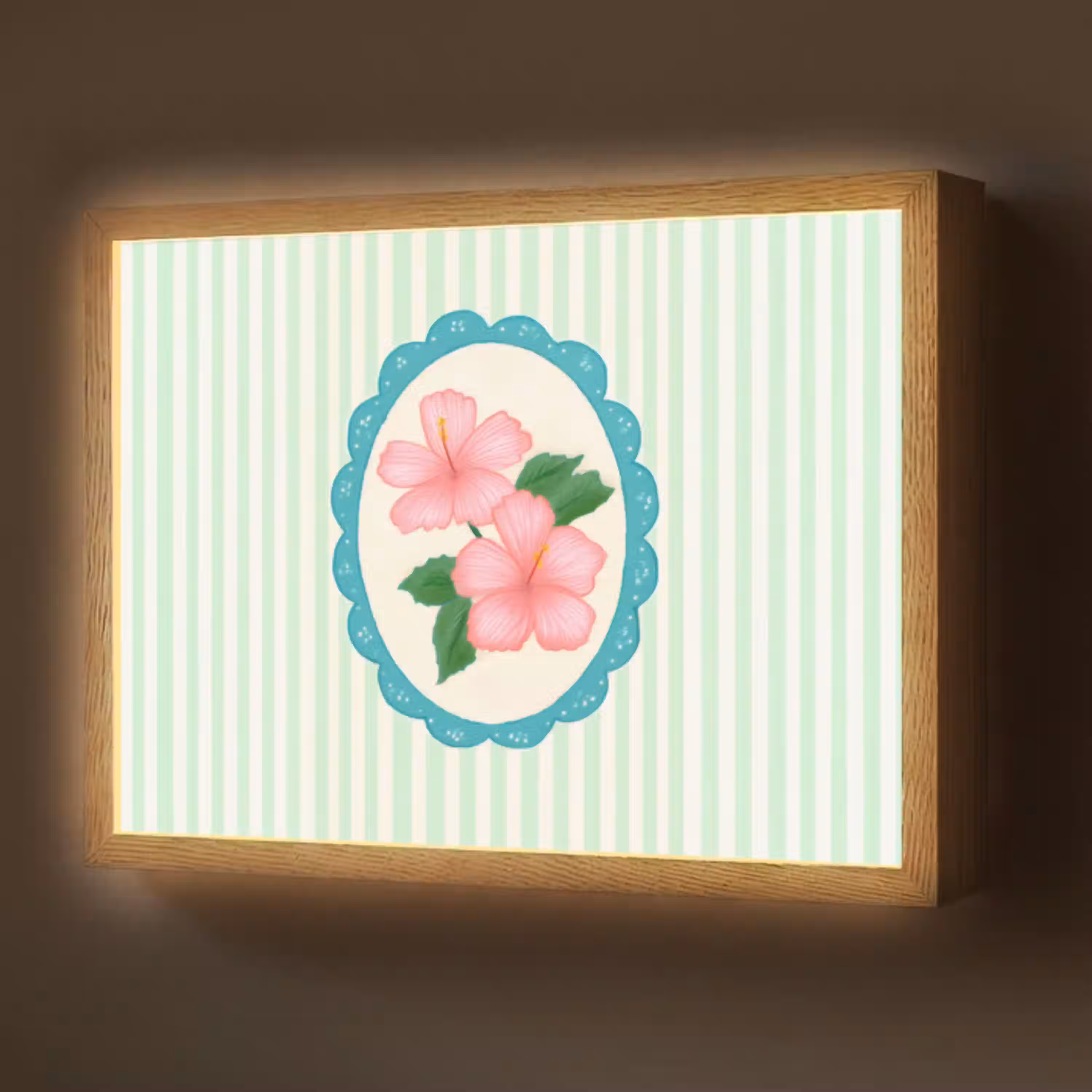 Bloemen - Ovaal - Strepen - Groen Light Box met batterij (Wandlamp) middel -z3d_website
