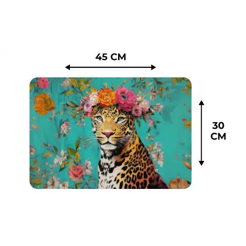 Luipaard - Bloemen - Kroon Placemat vinyl groot -specs