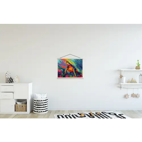 Koraal - Schildpad - Abstract - Water textielposter latten blank klein -kinderkamer