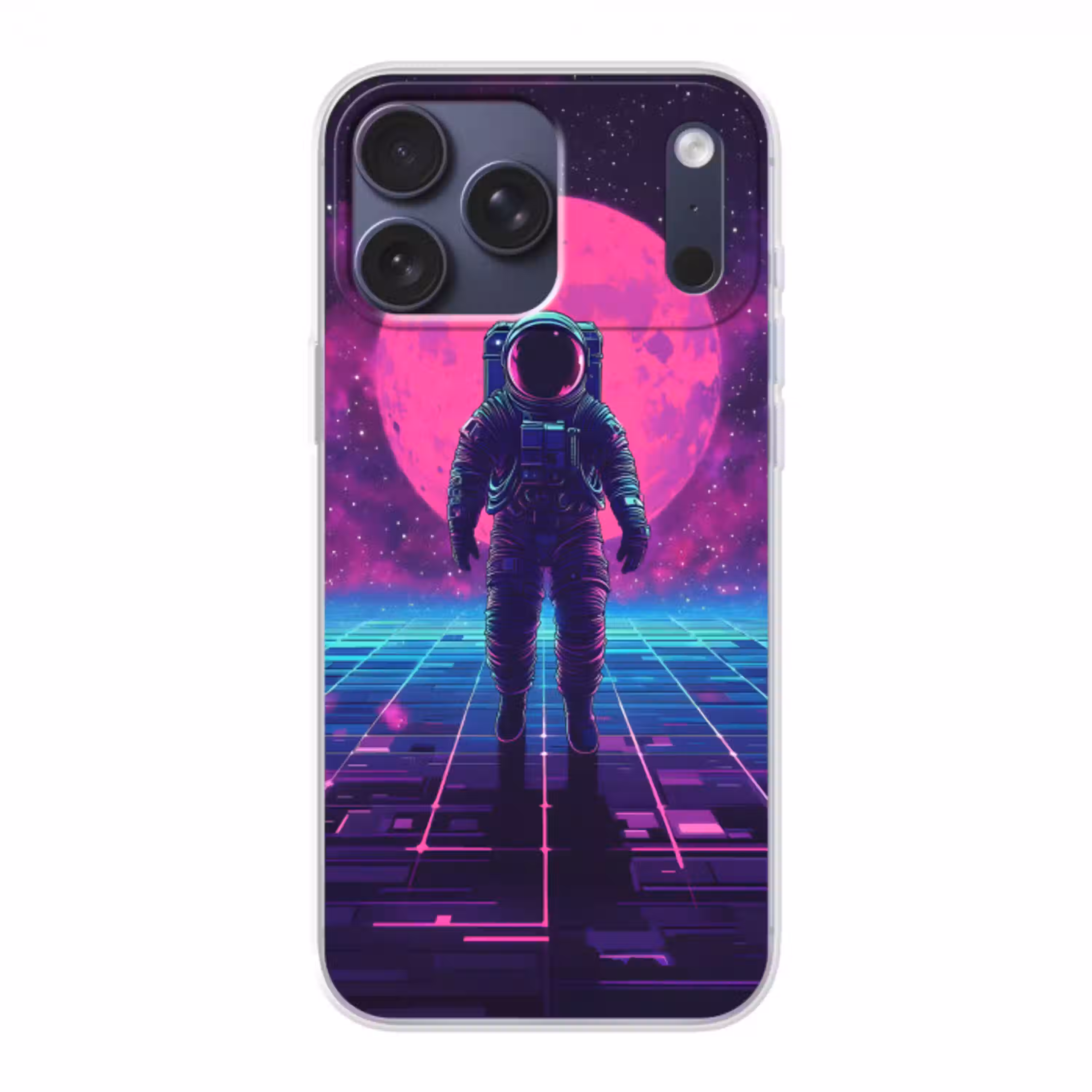 Astronaut - Maan - Roze - Sterrennevels Telefoonhoesje iPhone 17 Pro Max klein -3d