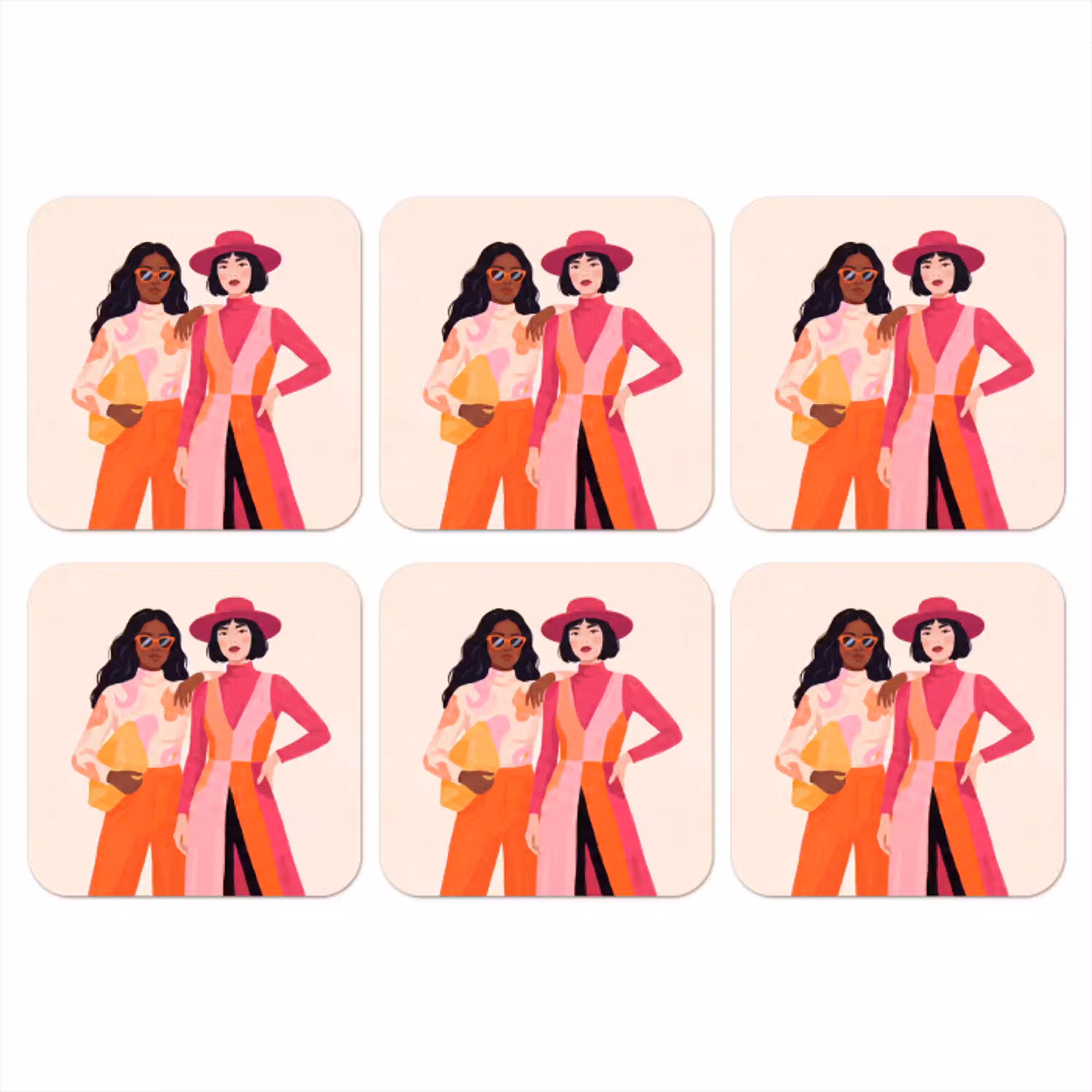 Vrouw - Twee - Mode - Abstract - Kleurrijk onderzetter kurk middel -3d