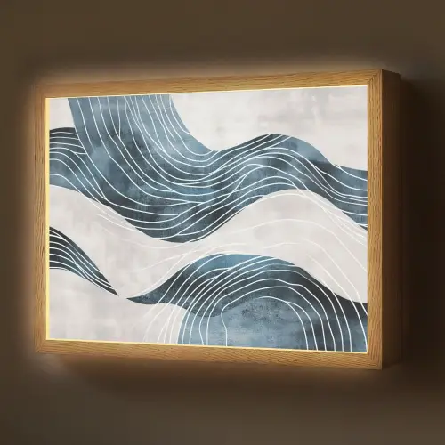 Lijnen - Golven - Abstract - Blauw Light Box met batterij (Wandlamp) middel -z3d_website