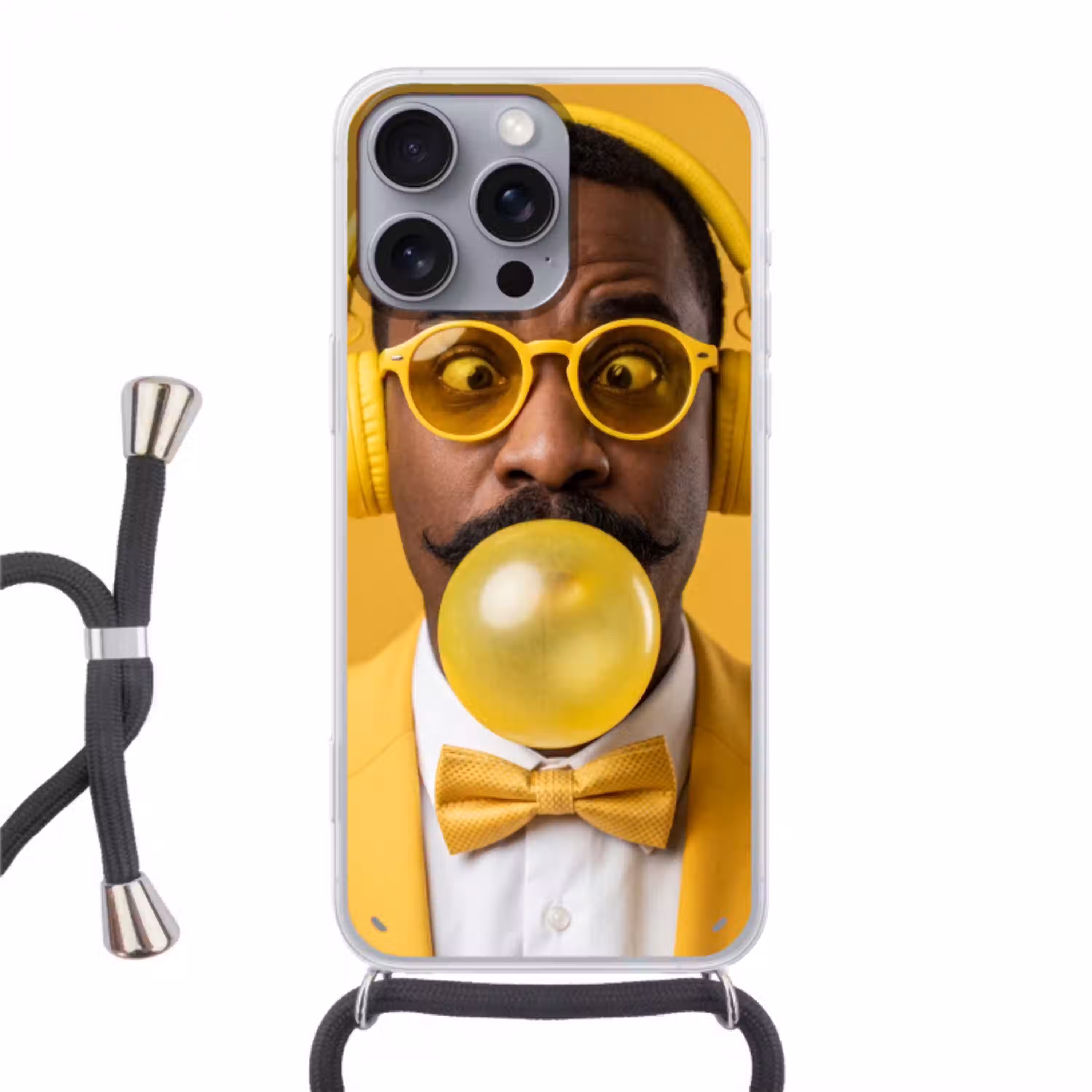 Man - Bubblegum - Portret - Geel - Modern Hoesje iPhone 16 Pro Max met koord klein -3d