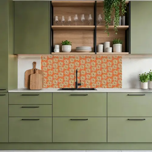 Patronen - Vintage - Bloem - Oranje keuken achterwand 2 middel 871 -sfeer3