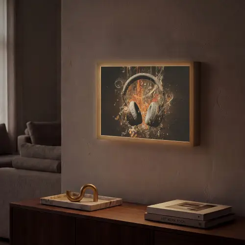 Koptelefoon - Bruin - Dynamische penseelstreken Light Box met batterij (Wandlamp) middel -sfeer1