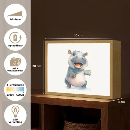 Nijlpaard - Baby dier - Dieren Light Box met batterij (Wandlamp kind) middel -USP_websiteoverzichtNL