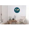Wereldkaart - Donkerblauw - Beige Wandcirkel aluminium klein -woonkamer