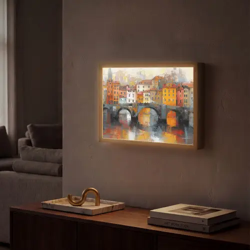 Gracht - Huizen - Kunst - Art Light Box met batterij (Wandlamp) middel -sfeer1
