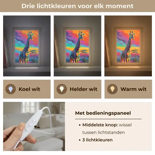 Giraffe - Savanna - Lucht - Gekleurd Light Box met kabel (Tafellamp) klein -USP_lichtkleurNL