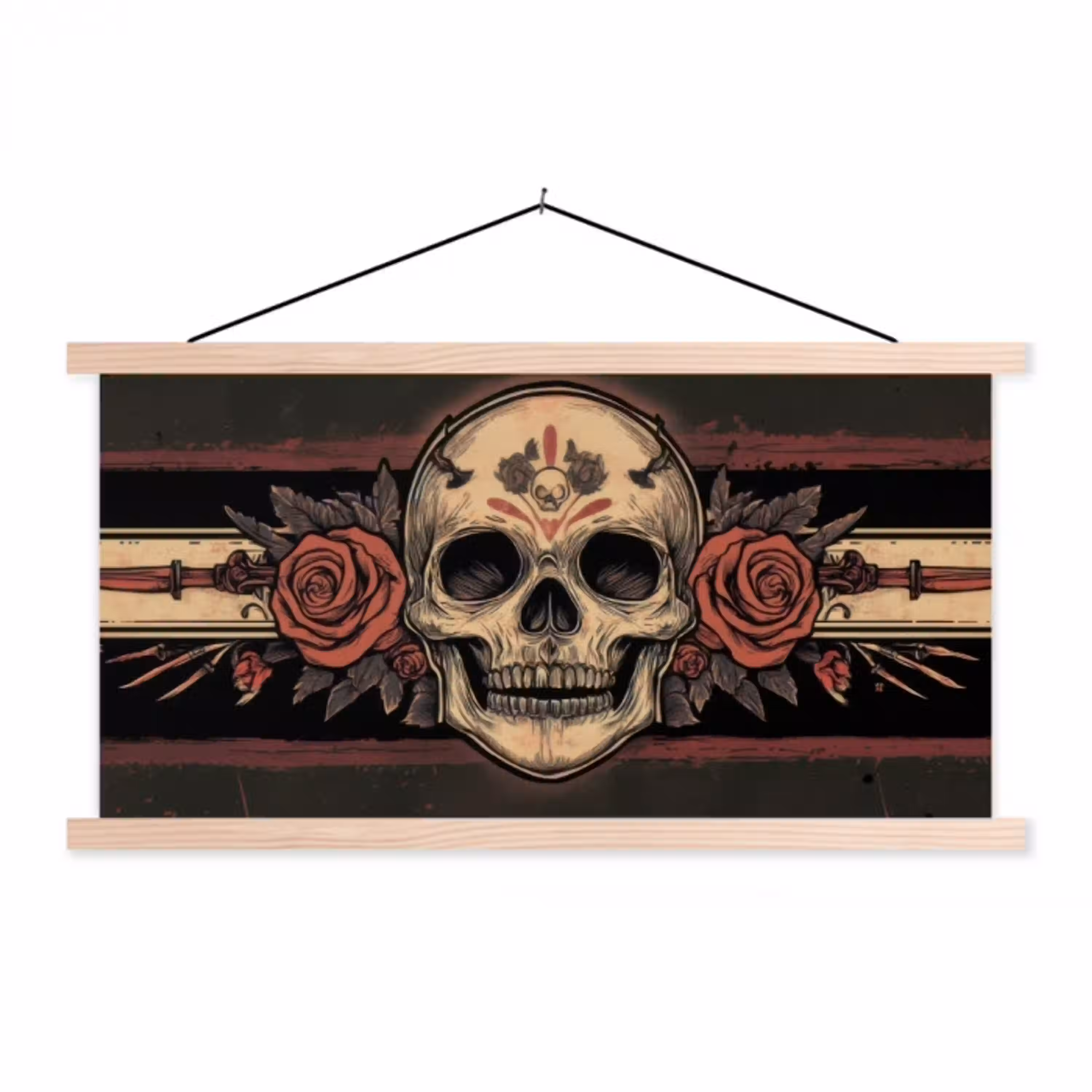 Schedel - Rozen - Gotisch textielposter latten blank klein -3d