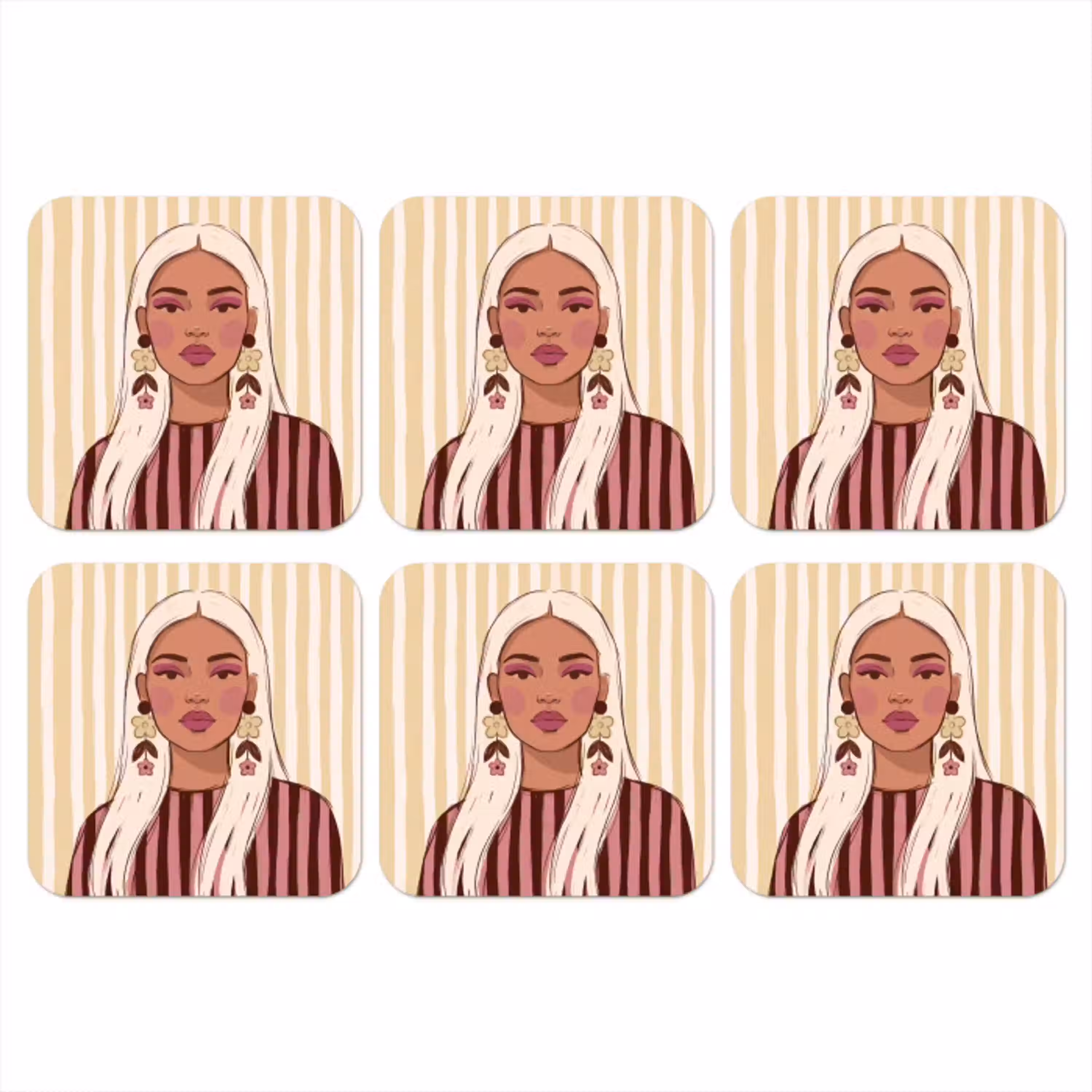 Vrouw - Portret - Illustratie - Modern - Roze onderzetter kurk middel -3d