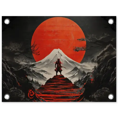 Krijger - Rode trappen - Zon - Berg tuinposter los doek klein -3d