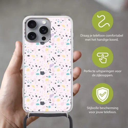 Terrazzo -  Patroon - Zacht - Snoep Hoesje iPhone 16 Pro Max met koord klein 804 -sfeer2_NL