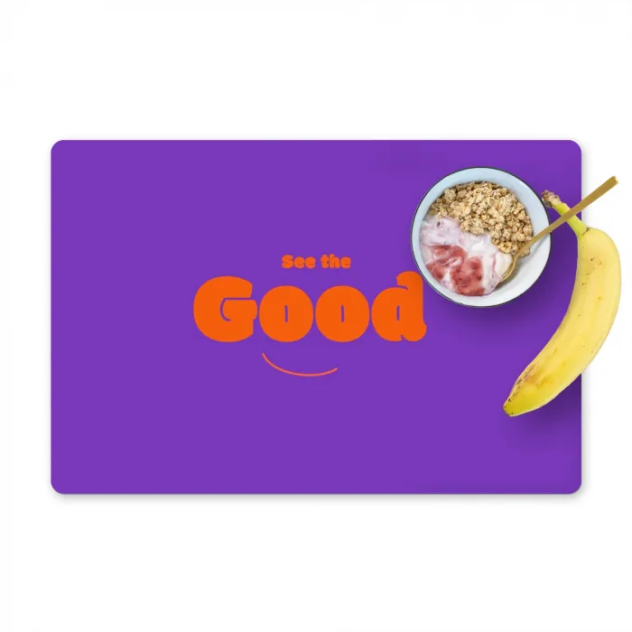 See the good - Oranje - Paars - Smiley Placemat vinyl groot -zzzproduct_Kitchenyeah-website