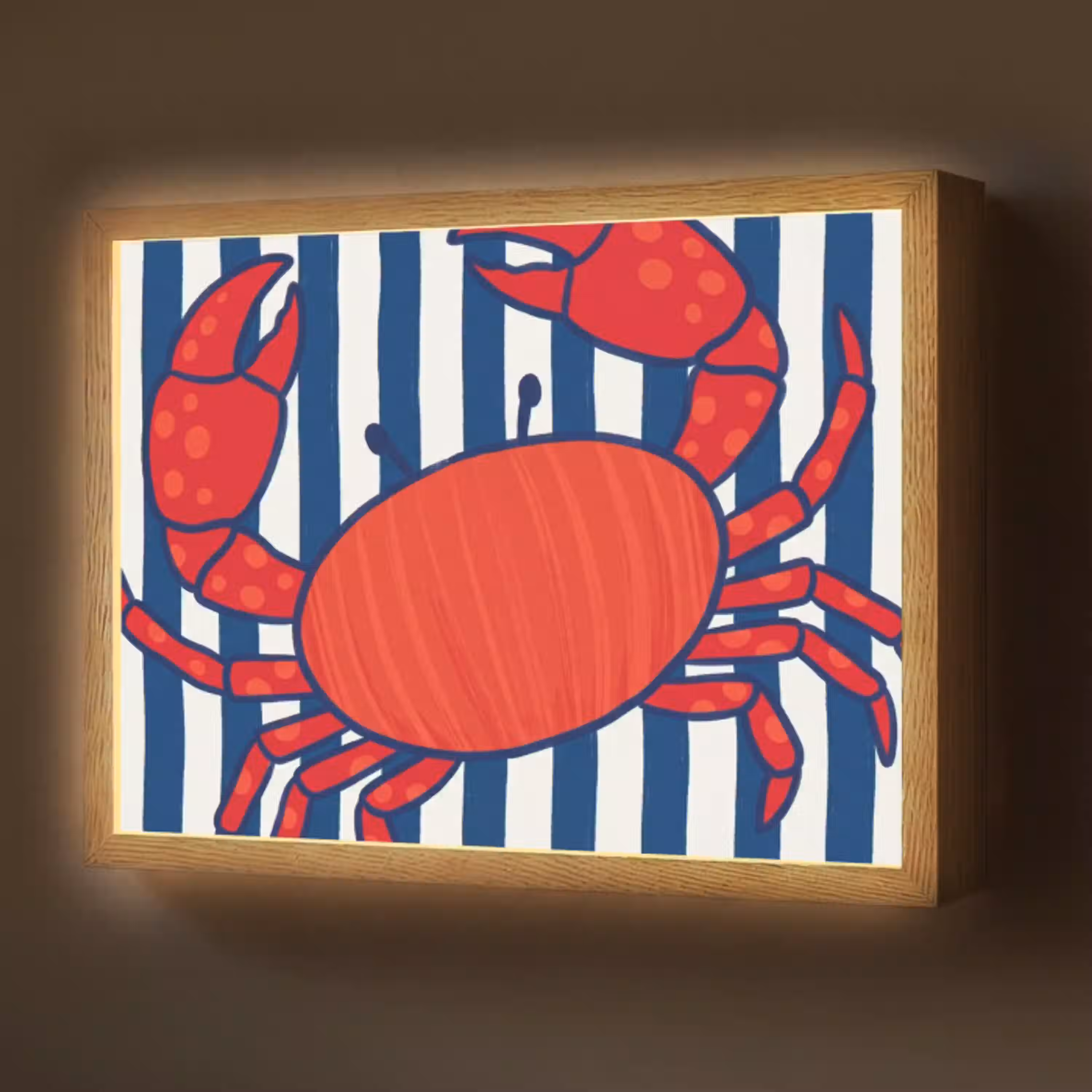 Krab - Strepen - Zeeleven - Illustratie - Rood Light Box met batterij (Wandlamp) middel -z3d_website