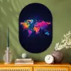 Wereldkaart - Kleurrijk - Graffiti Wandcirkel Ovaal Glas middel -sfeer2